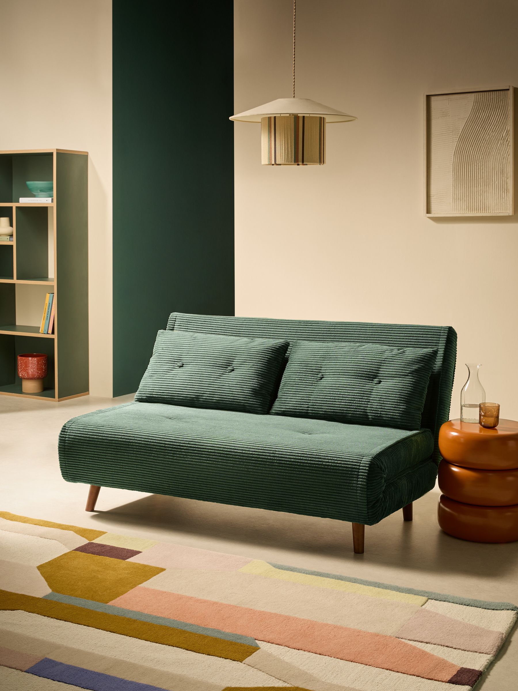 Large Haru 2 Seater Sofa Bed in Olive Green Corduroy