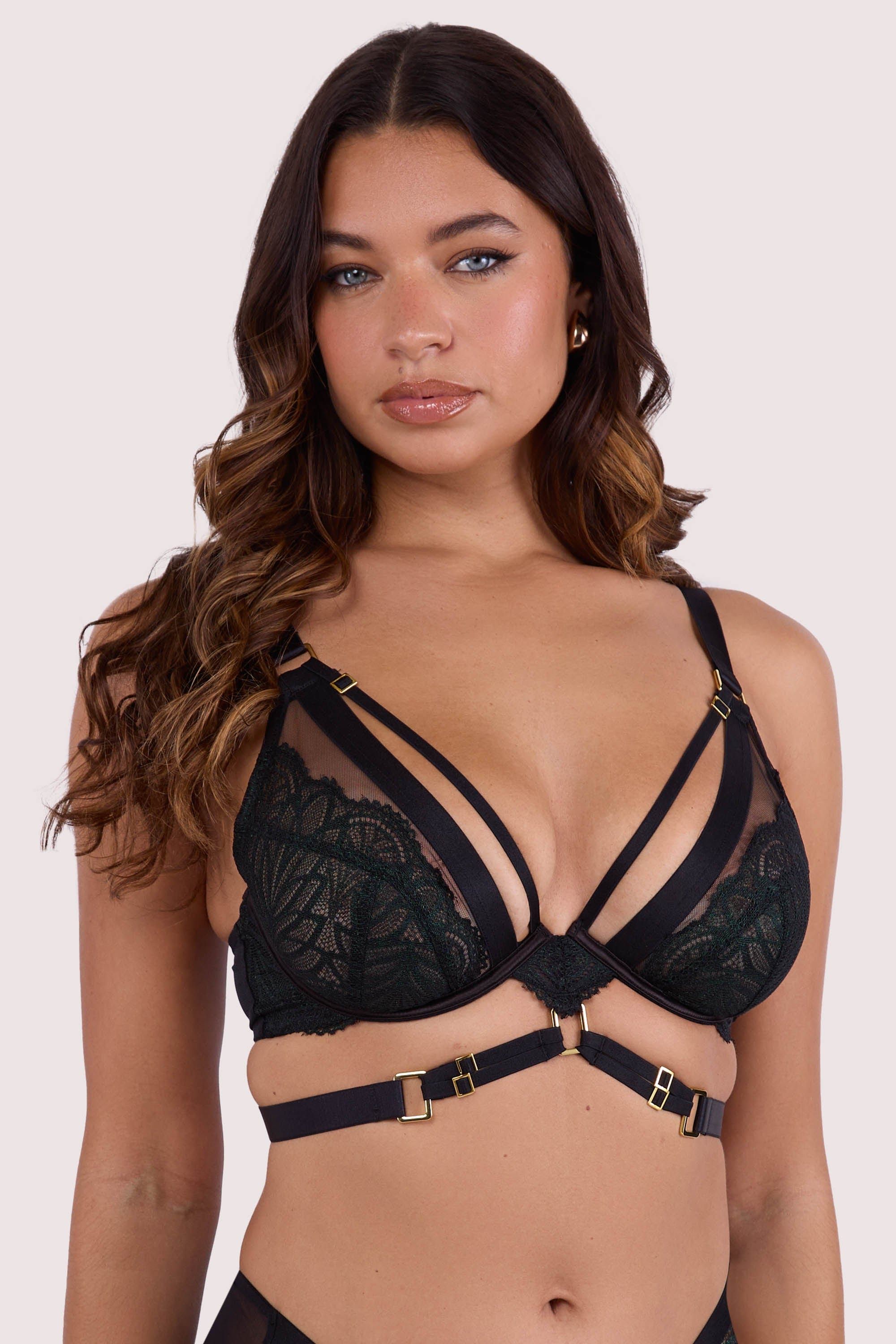 Playful Promises Tabitha Dark Green Wet-Look Lace 'Plunge Bra'