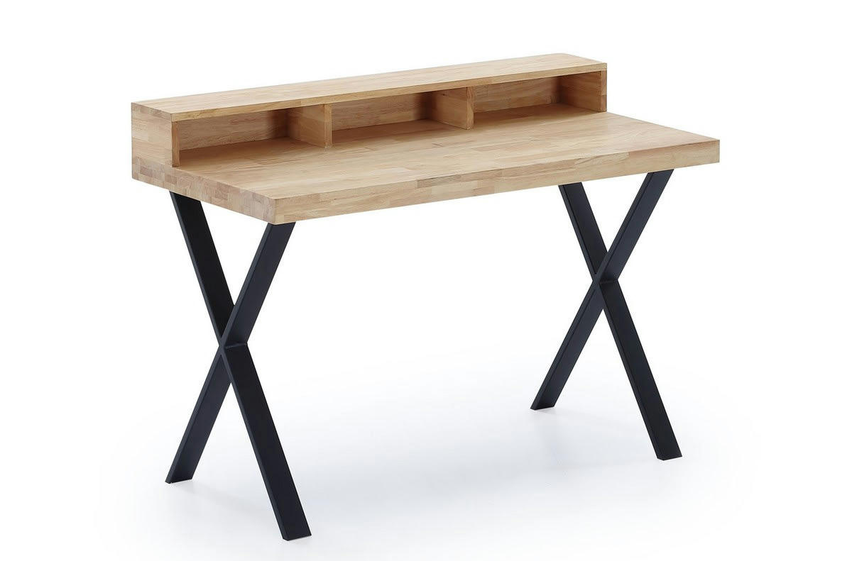 MATIKA - Bureau bois et acier noir L120