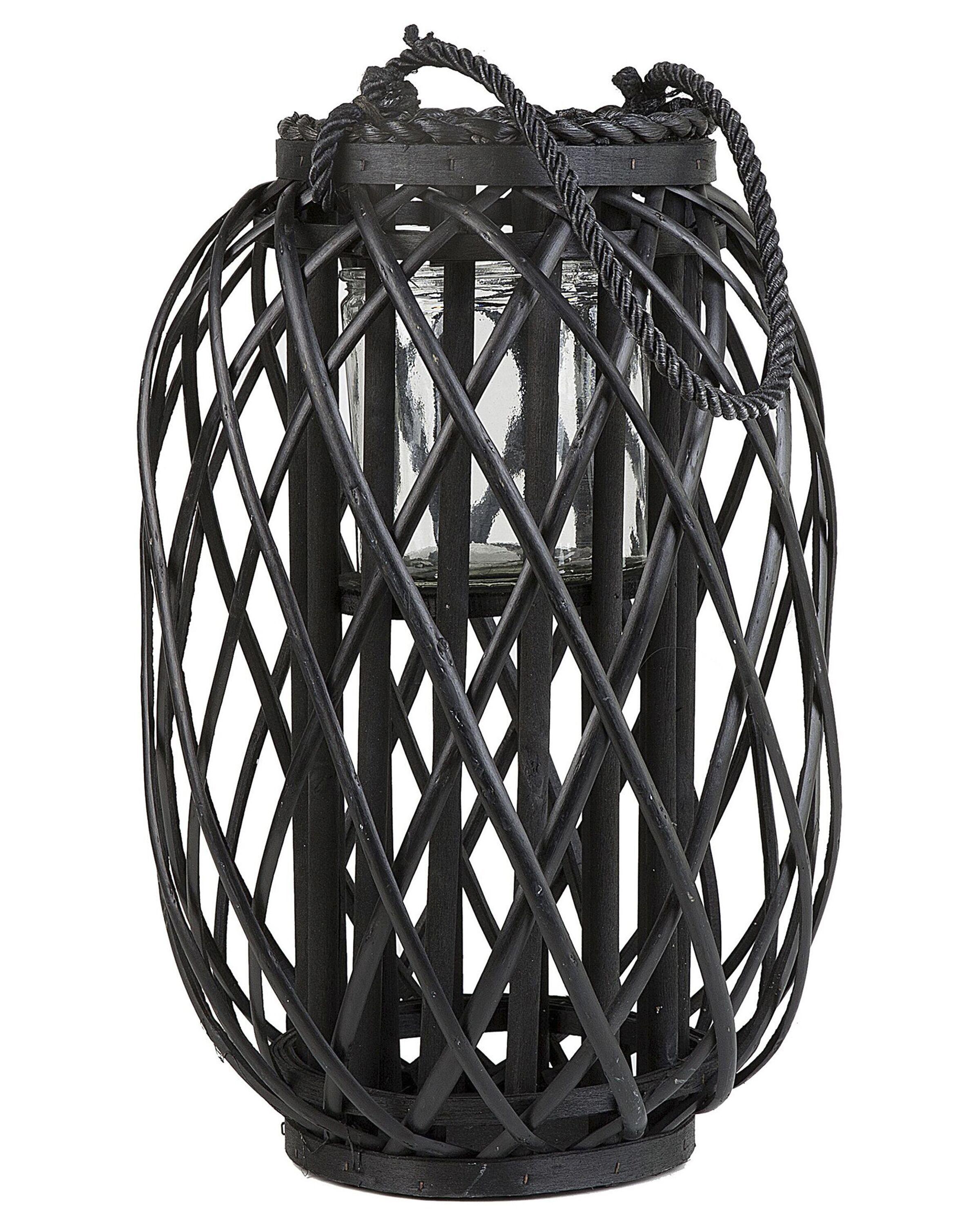 Lantern MAURITIUS Willow Wood 30 cm Black