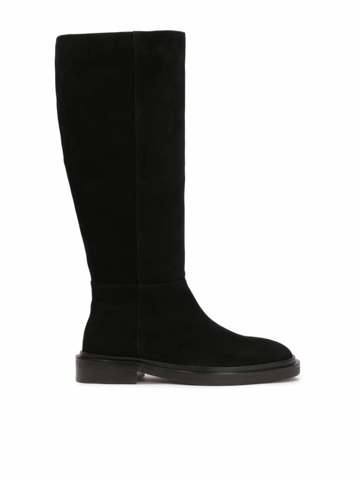 Suede black boots with slip-on upper