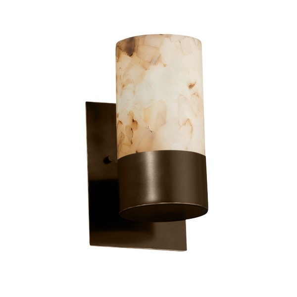 Alabaster Rocks! Dakota 1-light Uplight Dark Bronze Wall Sconce, Alabaster Rocks Cylinder w/ Flat Rim Shade