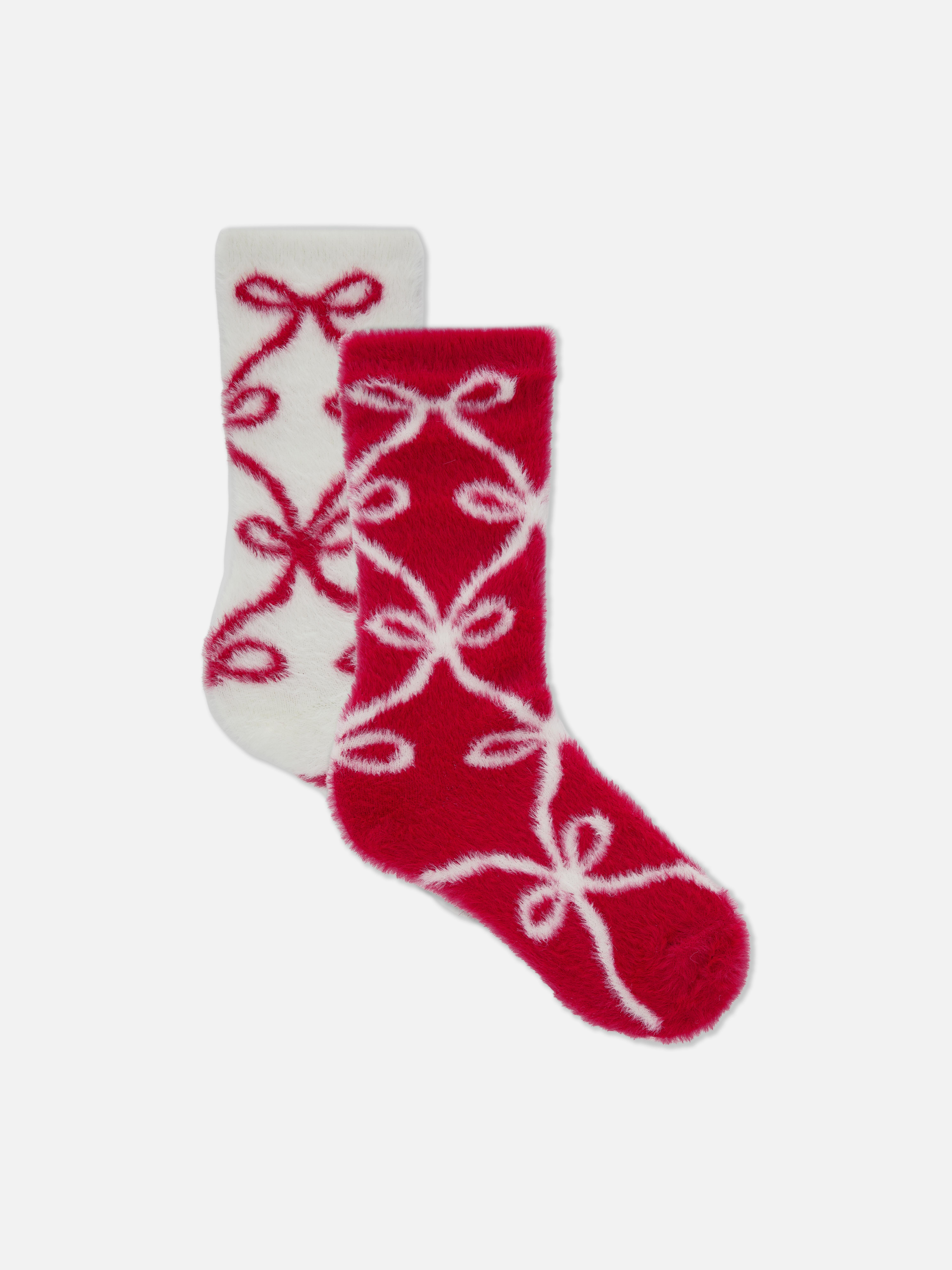 2pk Fluffy Bow Socks