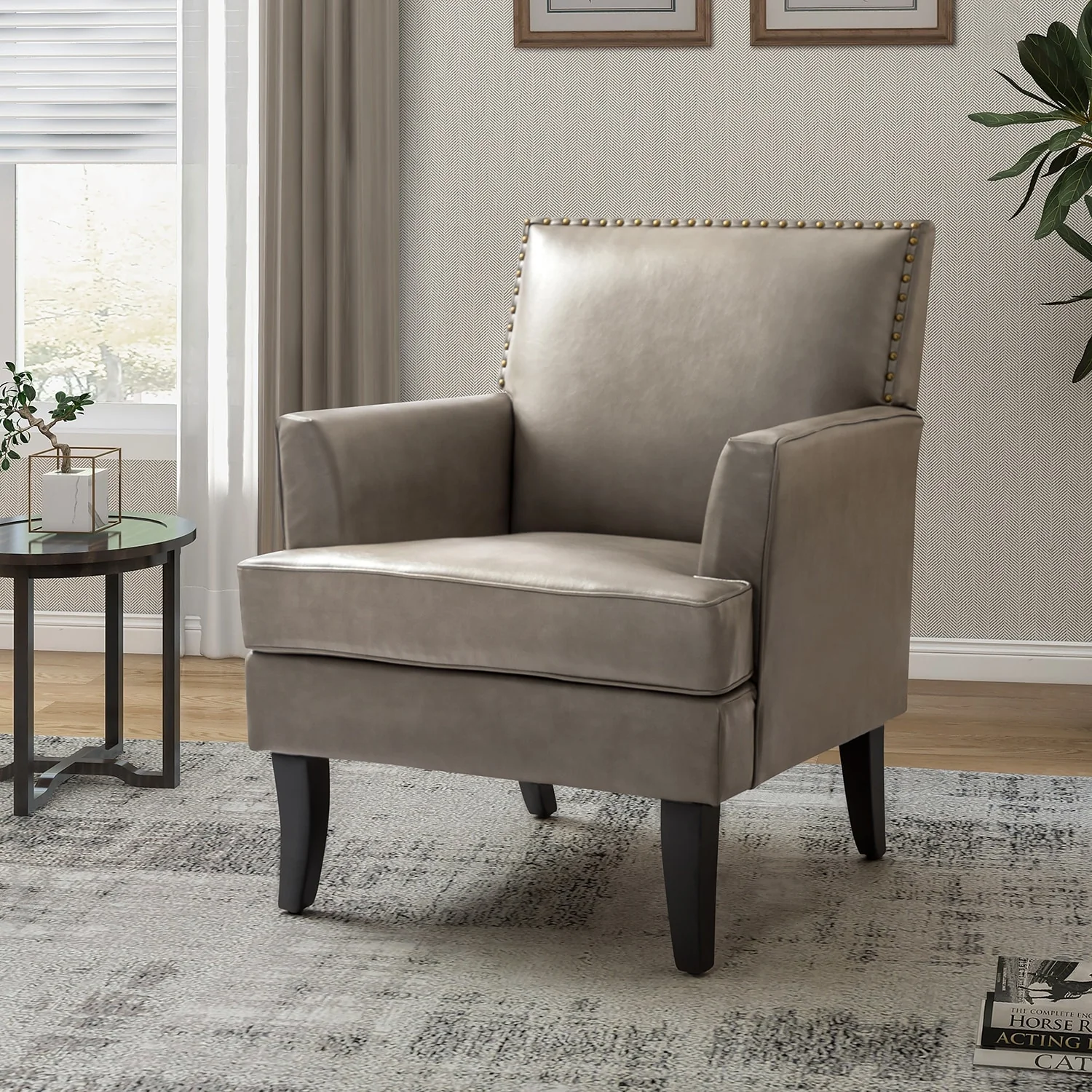 Nileus Contemporary and Classic Polyester Accent Chair with Solid Wooden Legs by HULALA HOME