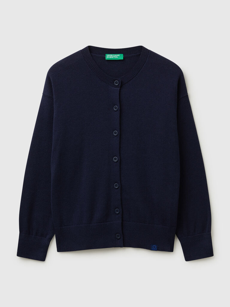 Pure cotton crew neck cardigan