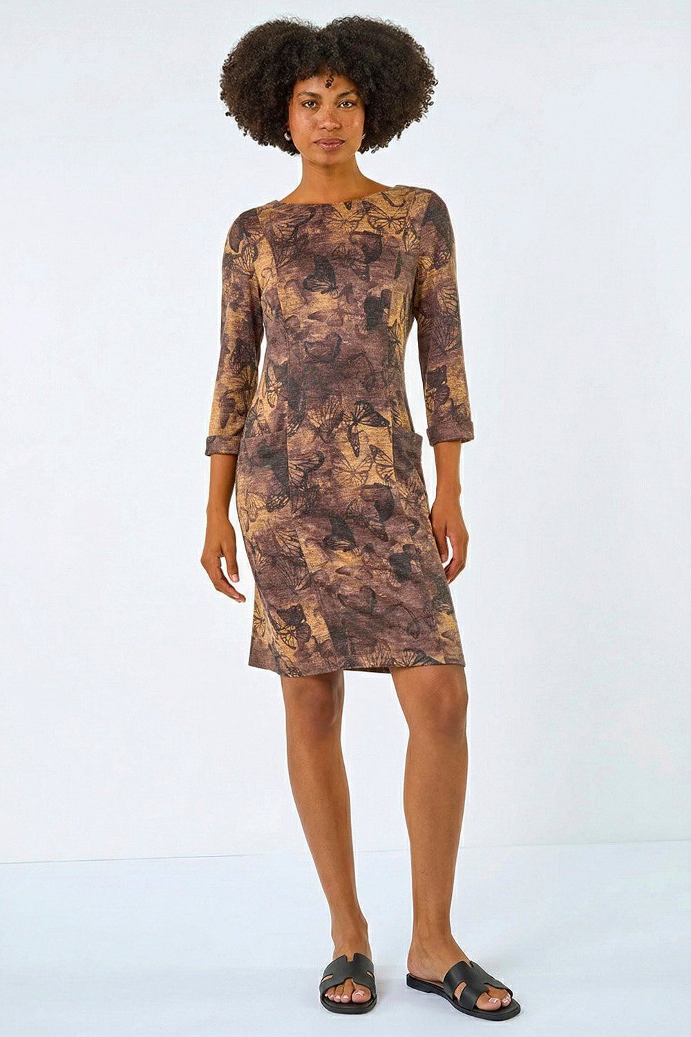 Roman Butterfly Pocket Stretch Shift Dress