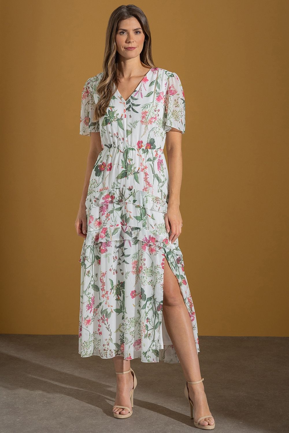 Klass. Garden Print Frilled Maxi Dress