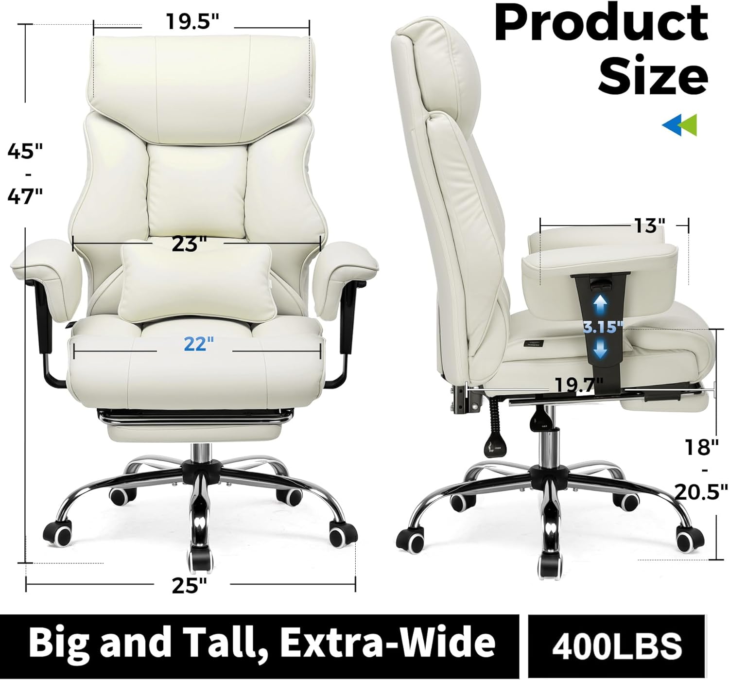 GTPLAYER Big and Tall Gaming Chair 400lbs Heavy Duty Office Chair with Foot Rest & Ergonomic Pocket Spring Cushion, High Back Lumbar Support for Lower Back Pain Relief, Beige
