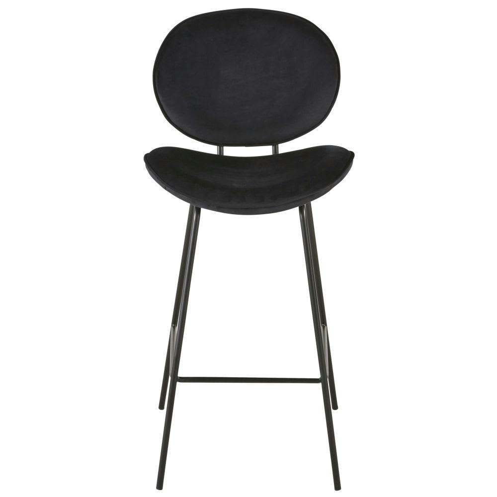 Luna - Chaise de bar en velours et métal noirs H73