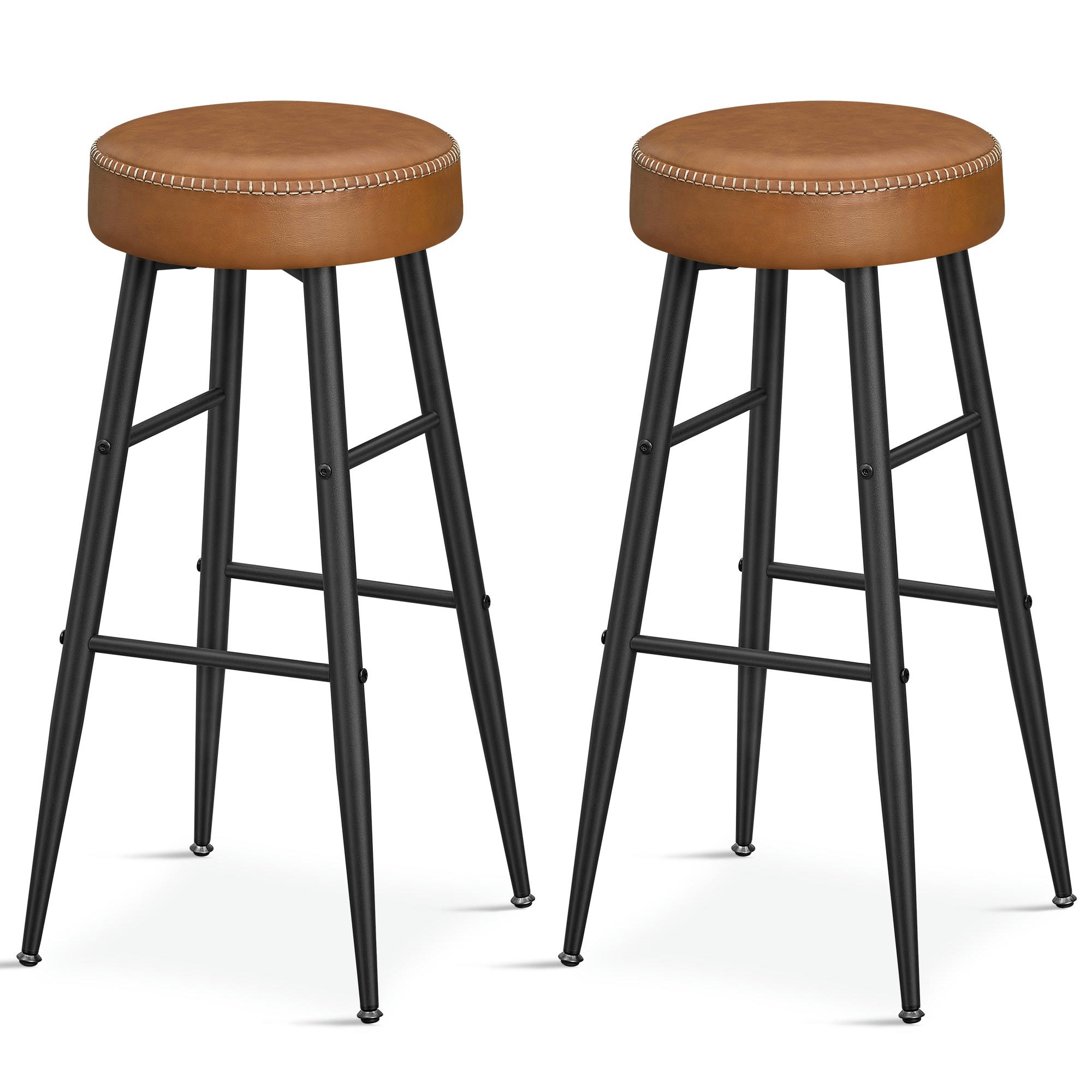 - Tabourets de bar en acier et PU avec coutures marron caramel