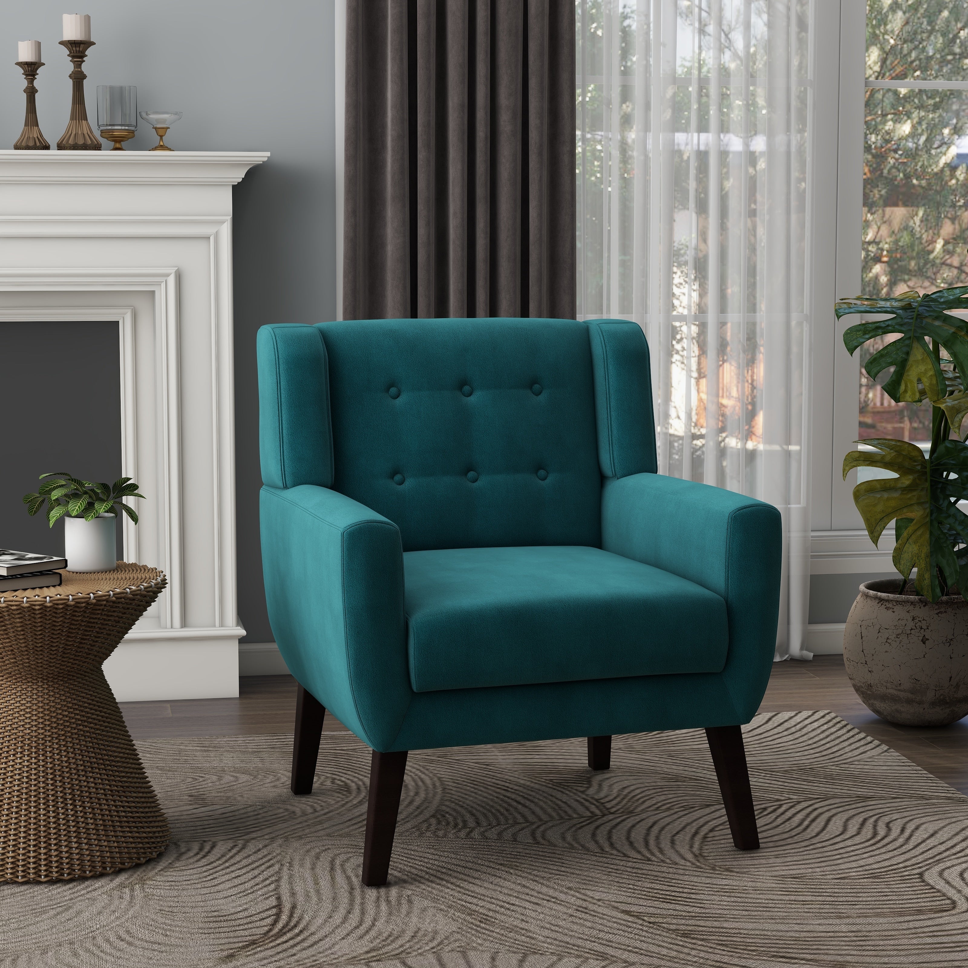 Velvet Upholstered Armchair Tufted Accent Chair