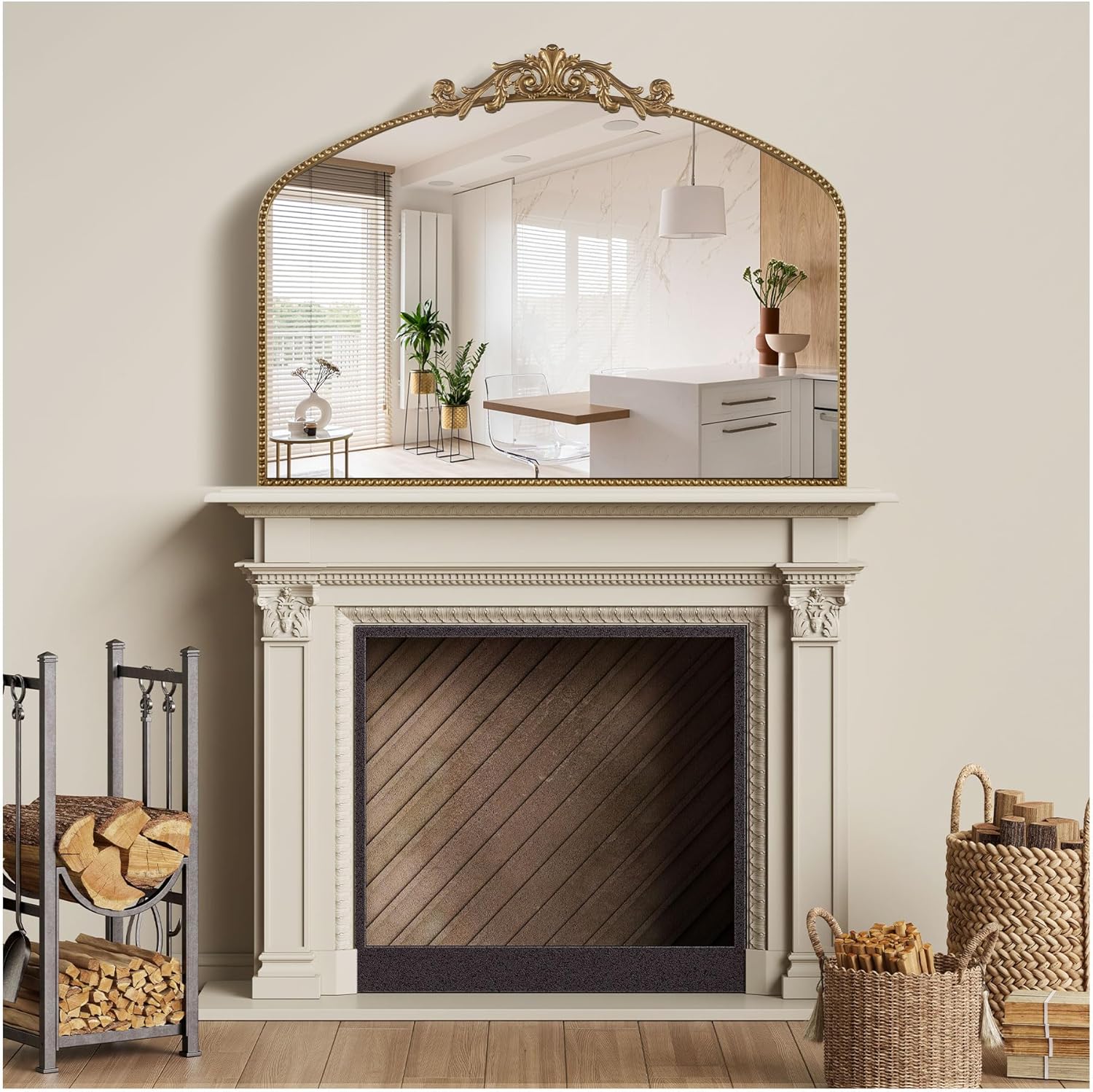 40x30 Gold Large Antique Mirror, Vintage Baroque Mirror with Ornate Beaded Frame for Home Decor - Living Room, Entryway, Bathroom, Fireplace