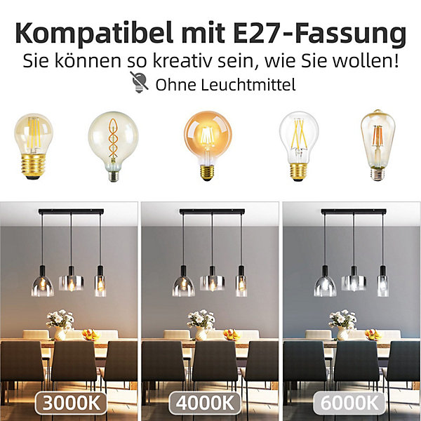 NETTLIFE Lampe à Suspension Pour Table à Manger Vintage En Verre Gris Fumé E27 Réglable En Hauteur Pour Salon
