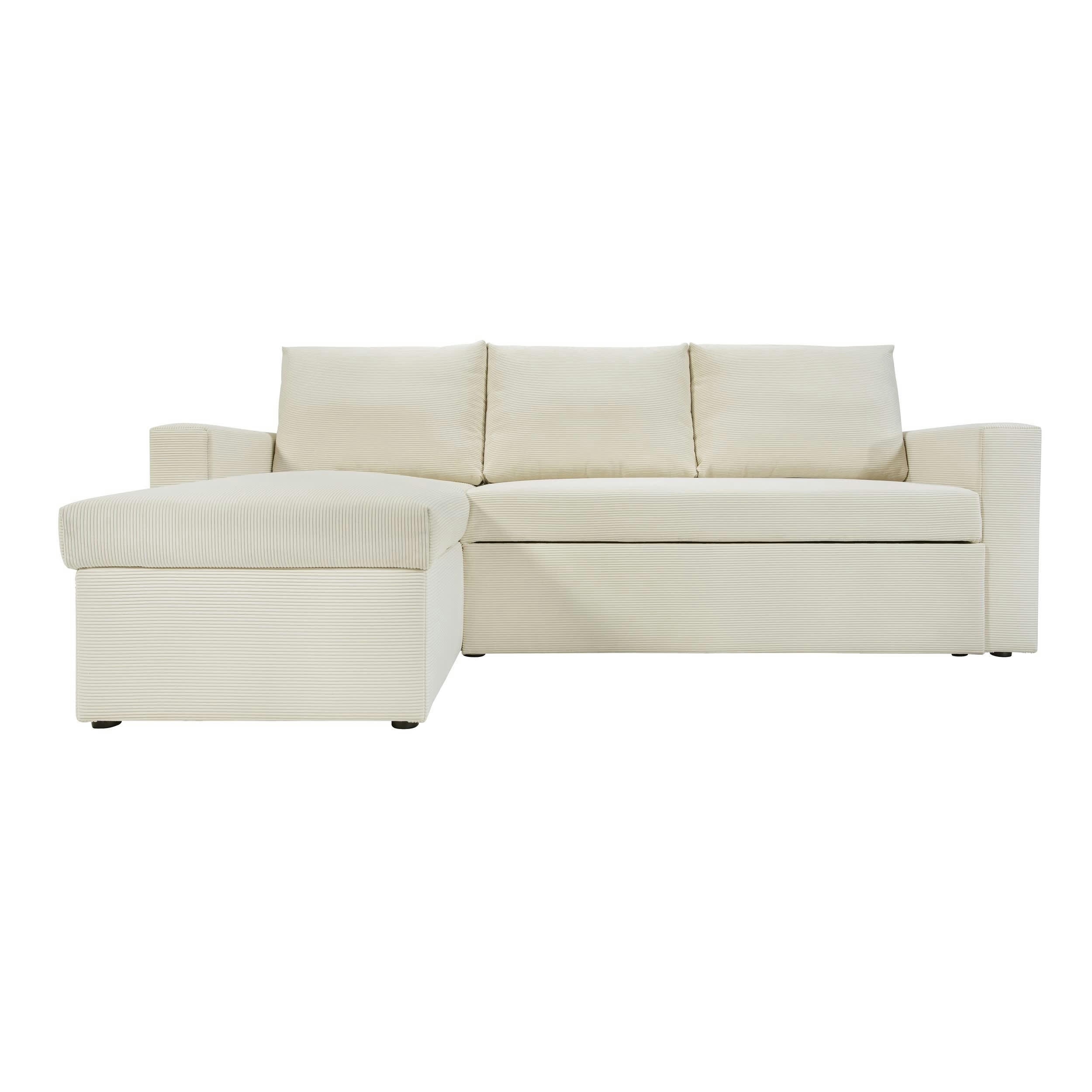 ALEDO - Canapé d'angle convertible 4 places en velours côtelé beige