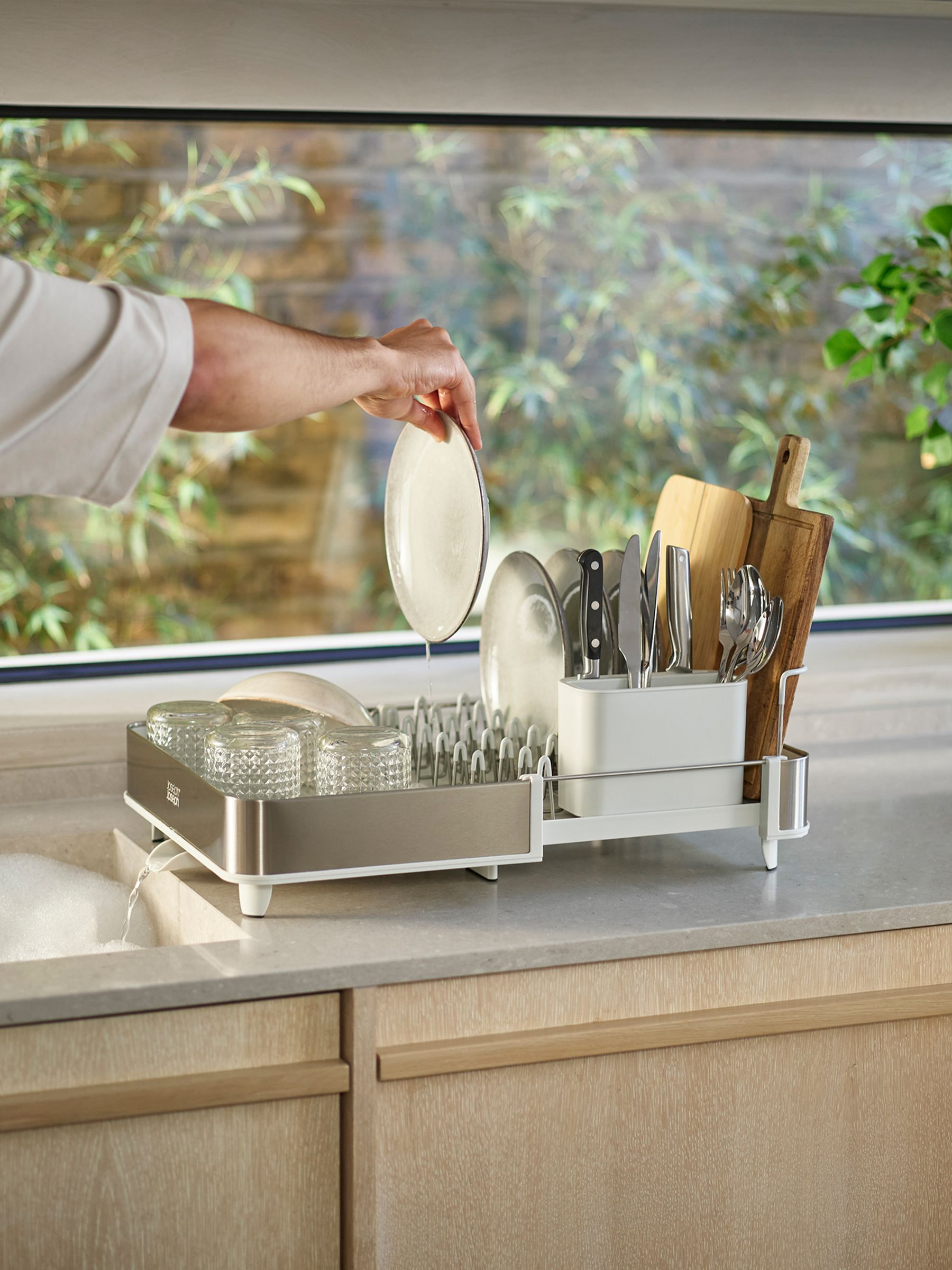 Joseph Joseph Light Stone Expandable Dish Rack With Draining Spout