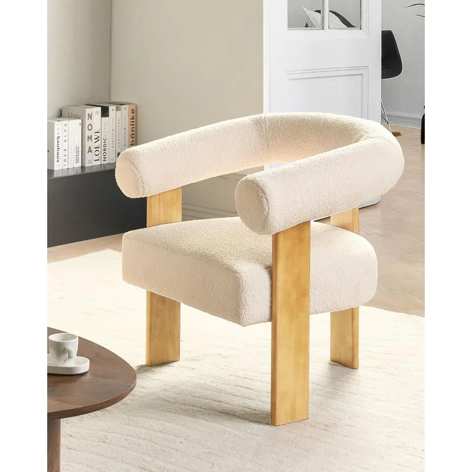 ILBRO - Fauteuil - Gebroken wit/Lichtbruin - Boucl&eacute;