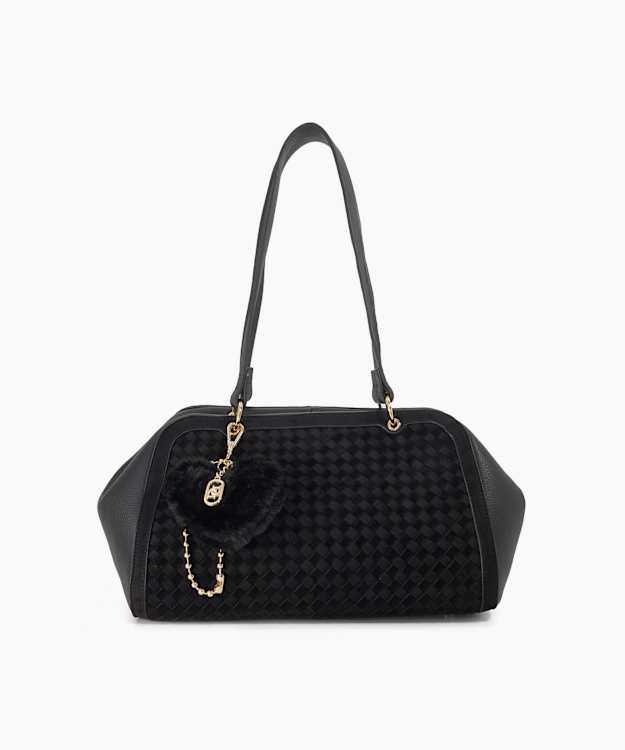 Decisively Black - Woven Suede Shoulder Bag