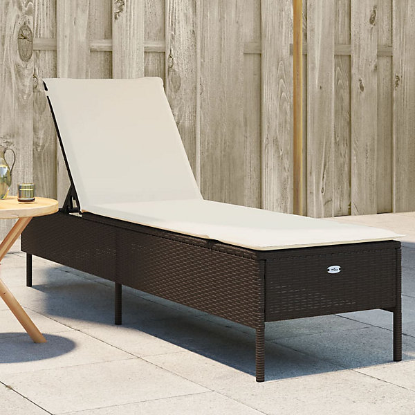 Chaise longue avec coussin marron résine tressée vidaXL
