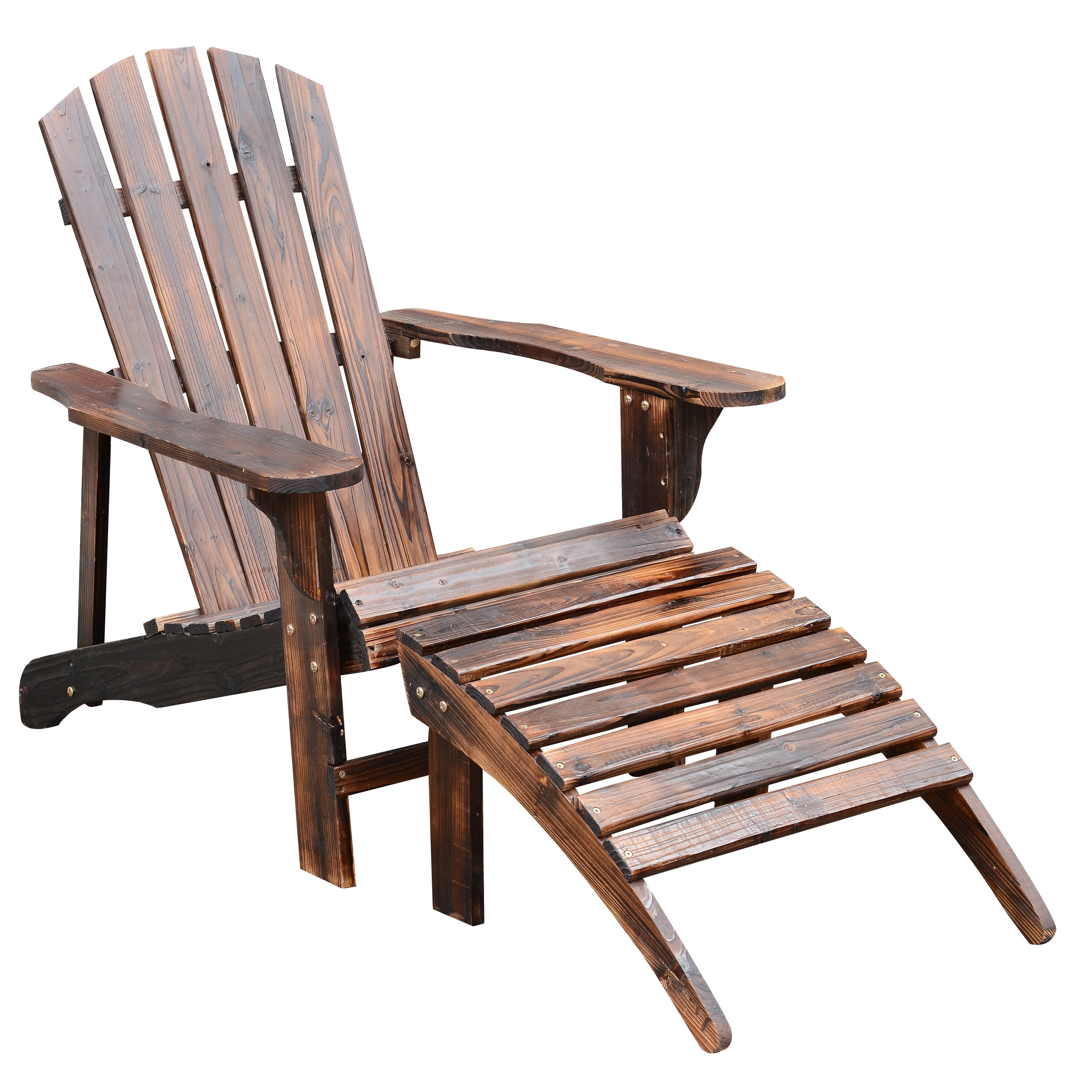 Outsunny Wooden Adirondack Outdoor Patio Lounge Chair with Ottoman - Rustic Brown - 30 L x 56 W x 36 H
