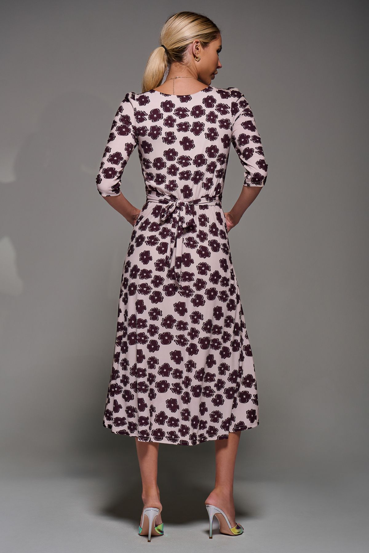 Jolie Moi Three Quarter Sleeve Jersey Midi Dress