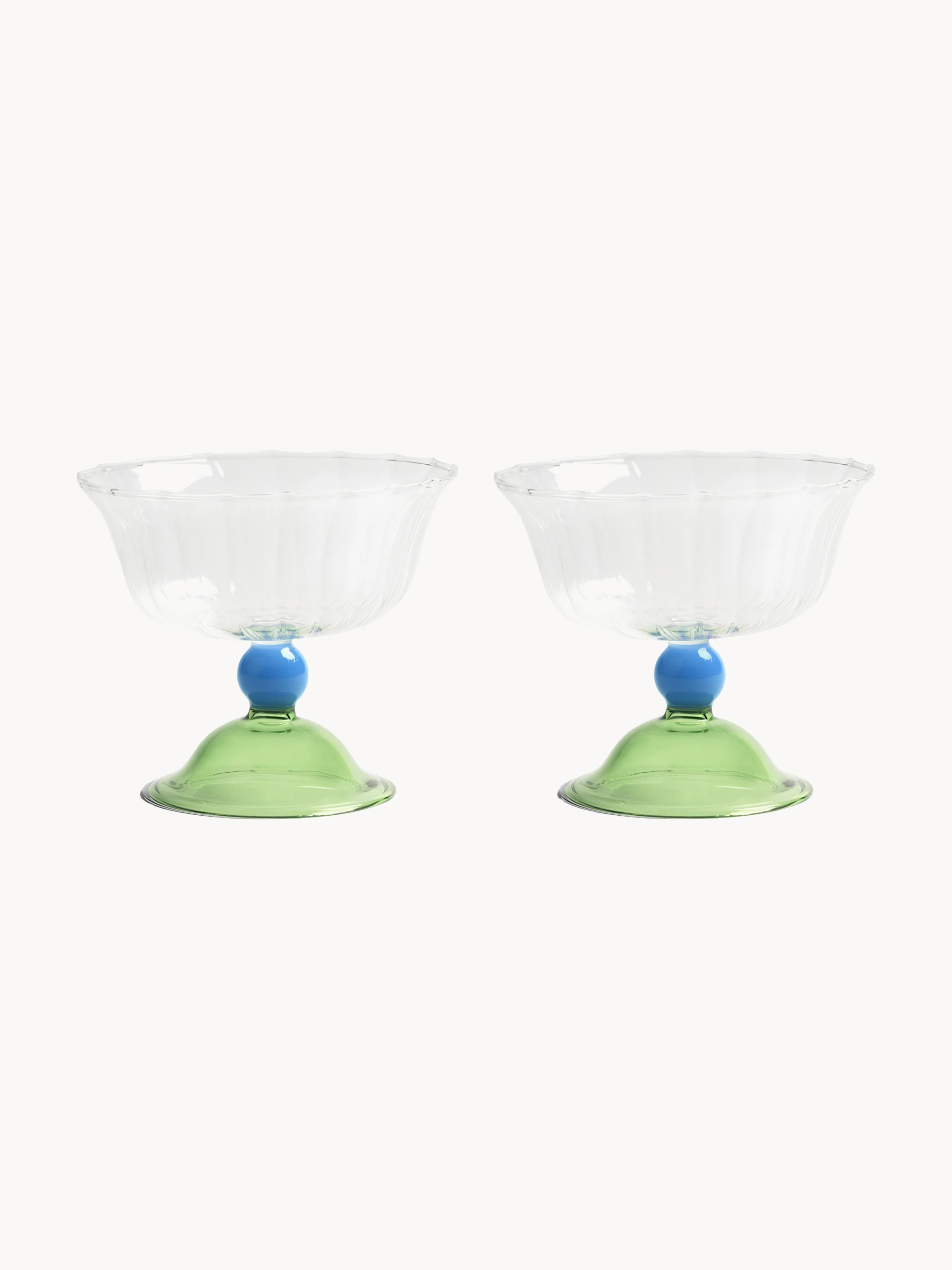 Handgefertigte Champagnerschalen Tulip aus Borosilikatglas, 2er-Set