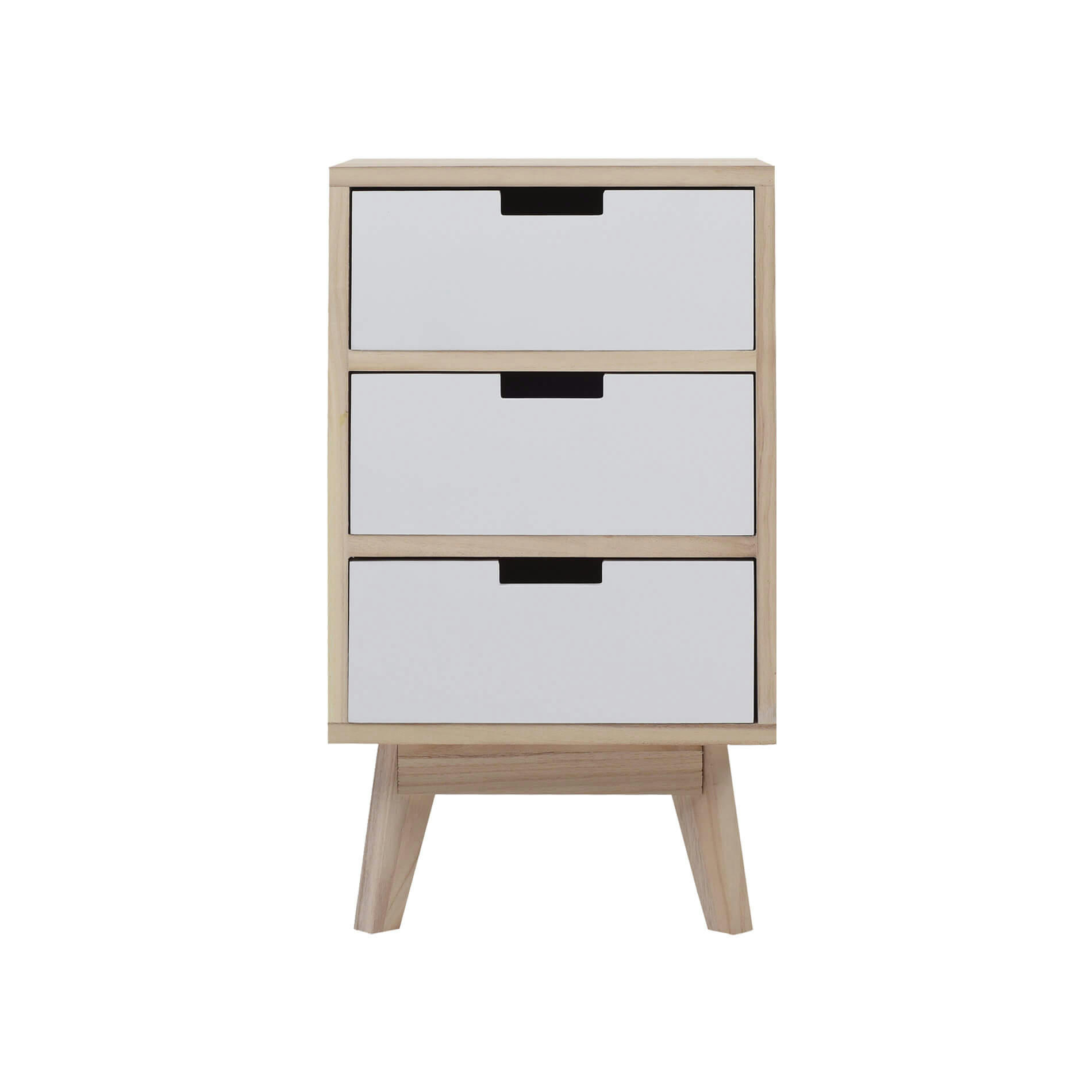 - Table de chevet avec 3 tiroirs en bois brun et blanc