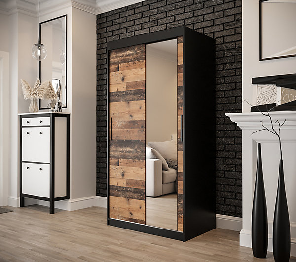 Armoire Old Style T2 a portes coulissantes H. 200 x L. 100 x P. 62 2 portes