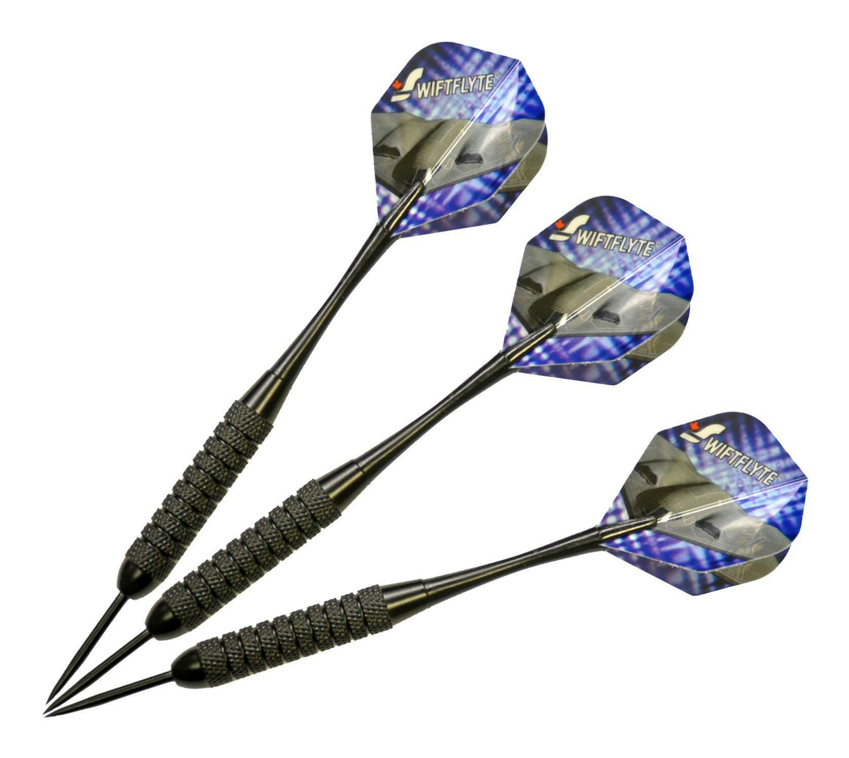 Swiftflyte NDFC Stealth Black Brass Darts Set w/ Steel Tips, Nylon Shafts & Case, 22-g, 3-pk