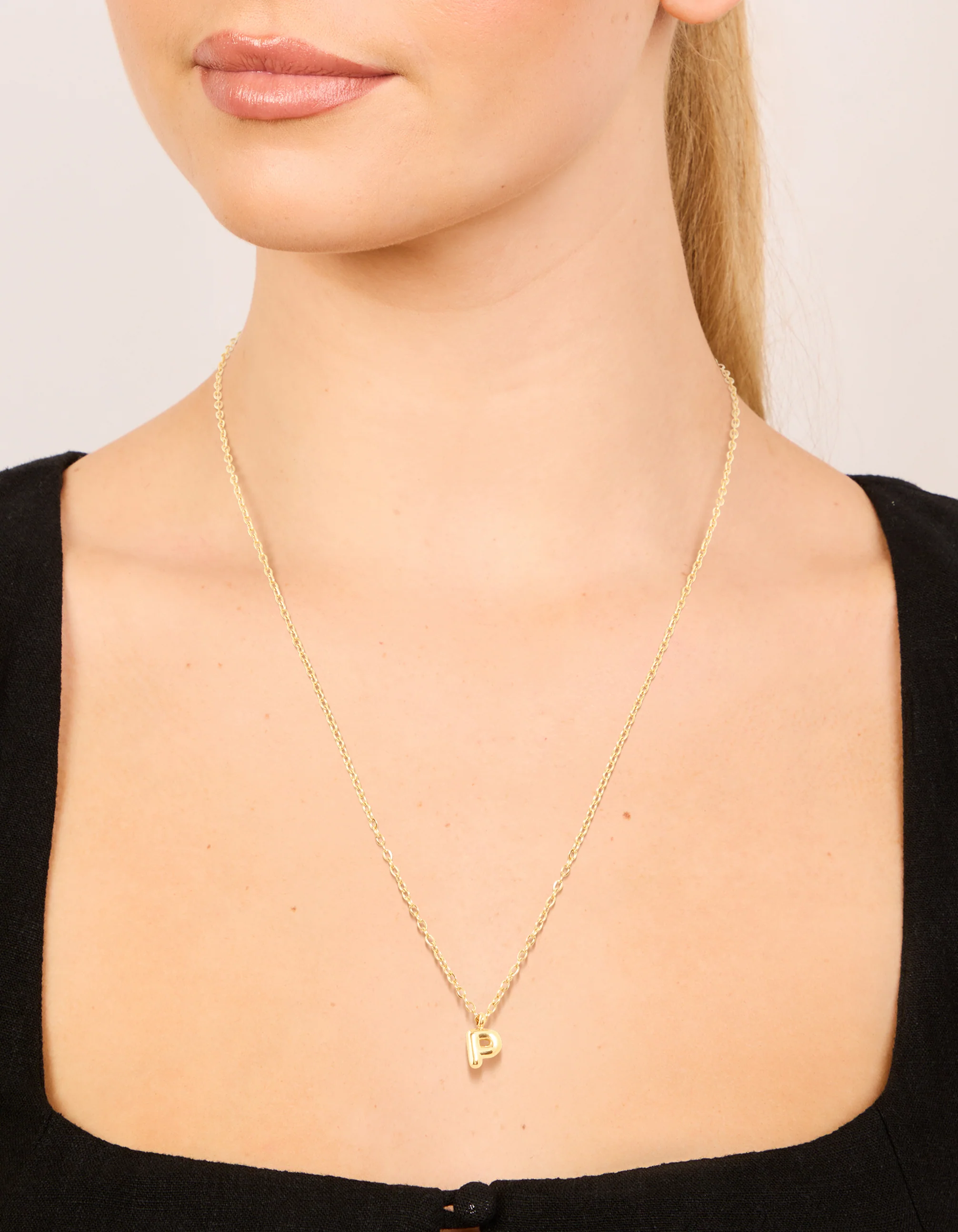 Waterproof Gold Plated Stainless Steel Mini Bubble Letter P Necklace