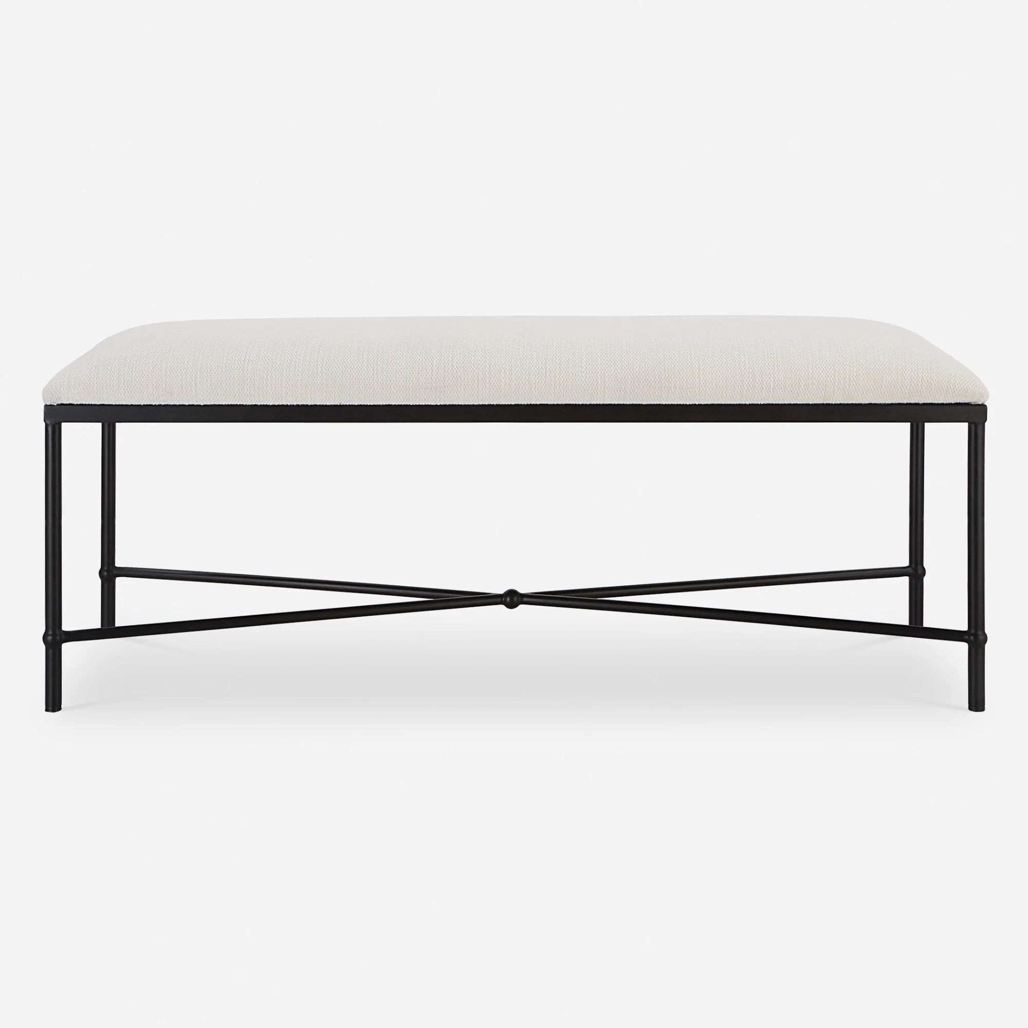Iron Framed Upholstered Cushion Bench - 50.5 - White and Black