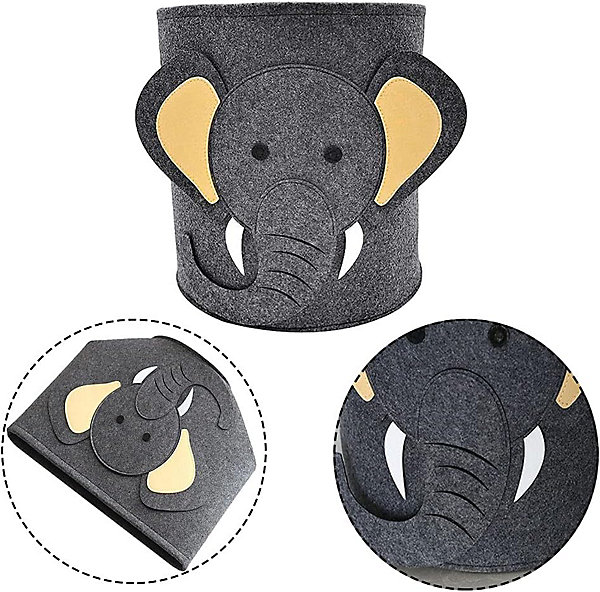 BASHLWUA Panier à linge en feutre - Eléphant, panier pour bébé, panier de rangement rond, pliable, pour le bureau, la chambre à co