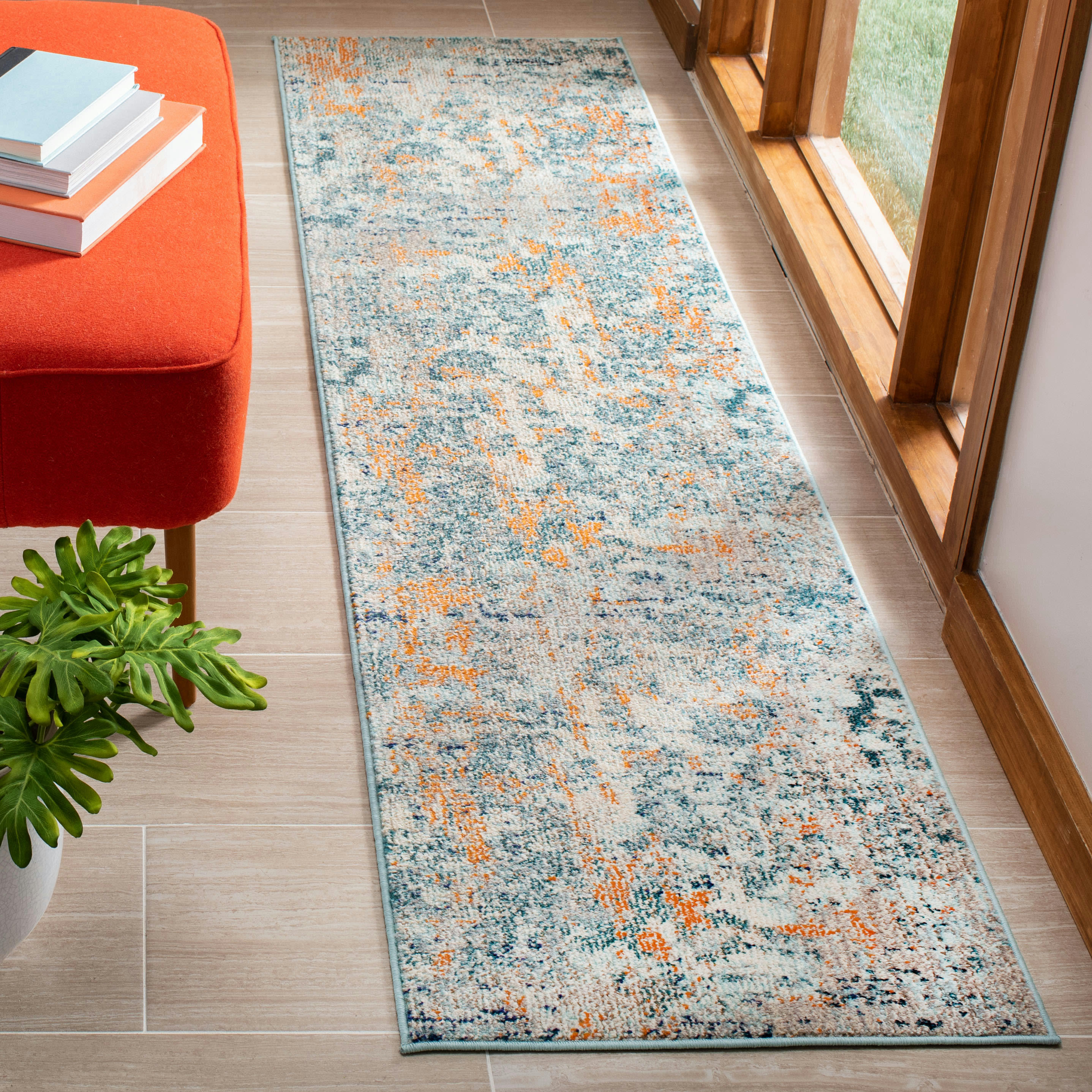 MADISON - Tapis de salon interieur en bleu clair & beige, 61 x 244 cm