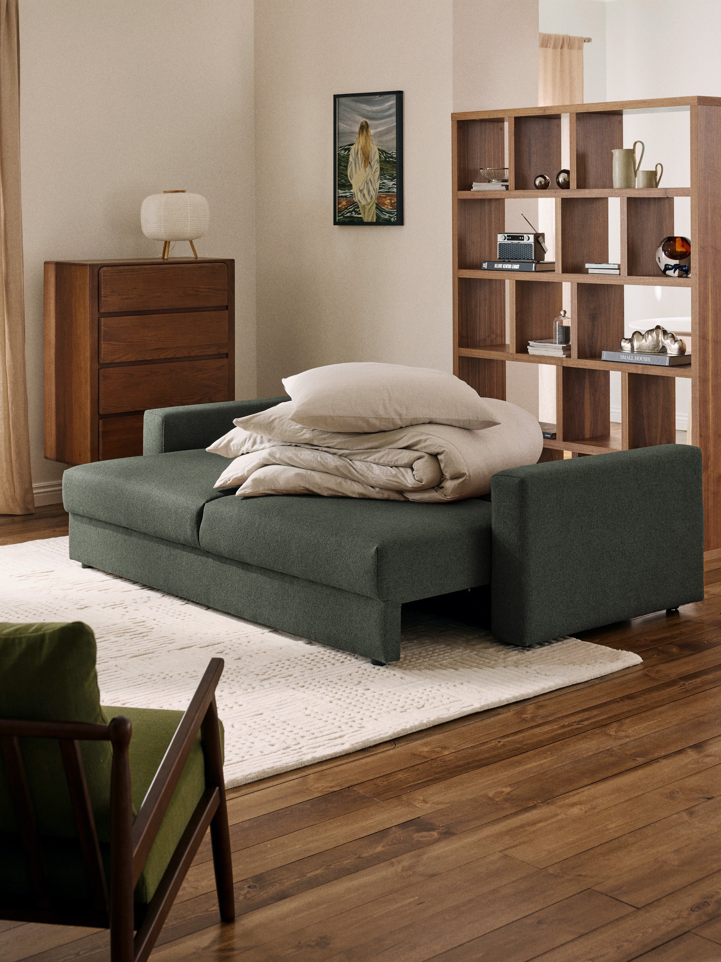 Bouclé-Schlafsofa Tasha (3-Sitzer) mit Stauraum