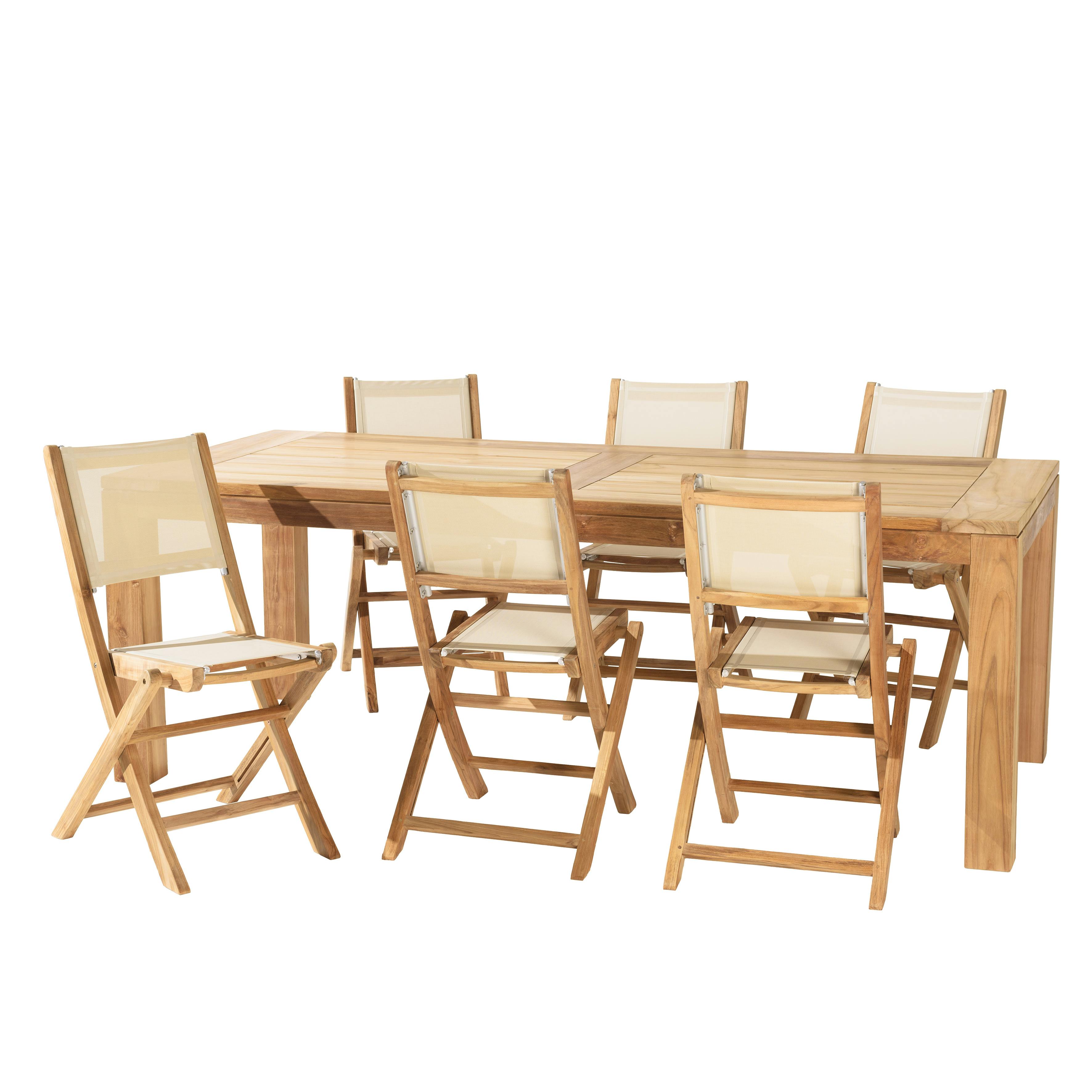 Ensemble de jardin extérieur table rectangle en teck 6 chaises ALERIA
