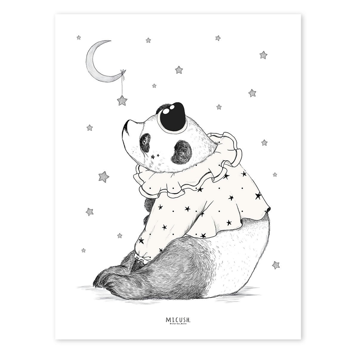 DREAMY - Affiche panda et étoiles en Papier Noir