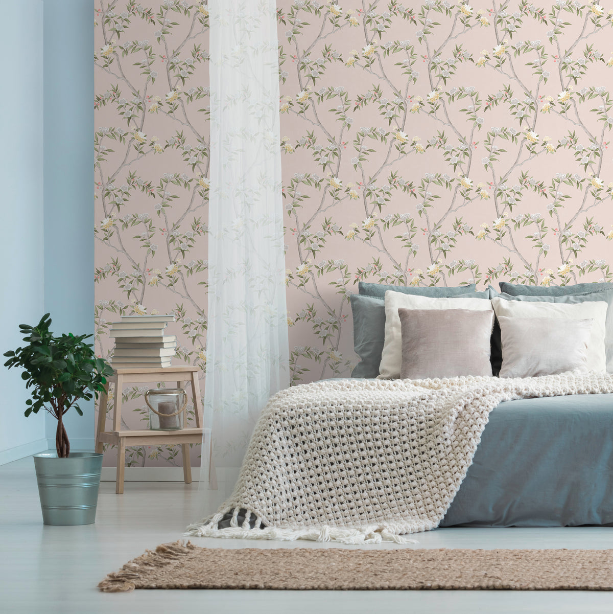 Sanders & Sanders behang bloemen oudroze en vergrijsd groen - 53 cm x 10 m - 640165