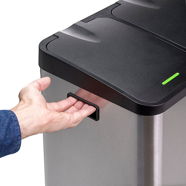 Emuca Bac de tri sélectif a compartiments Recycle, ouverture du couvercle par pédale, 2x15litres, Acier inoxydable
