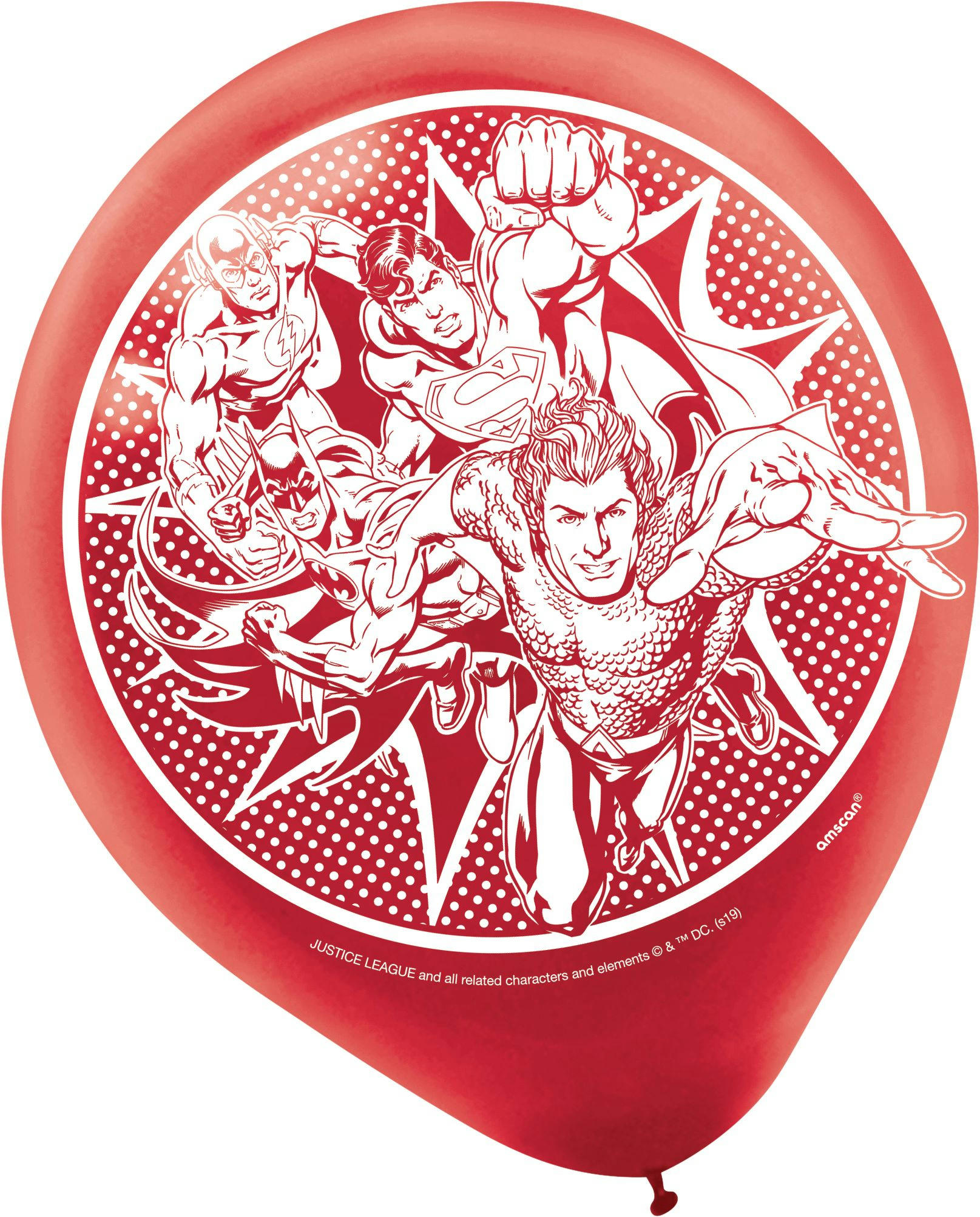 DC Justice League Superman/Flash/Batman Round Latex Balloons, Yellow/Blue/Red, 12-in, 6-pk, for Birthday Party