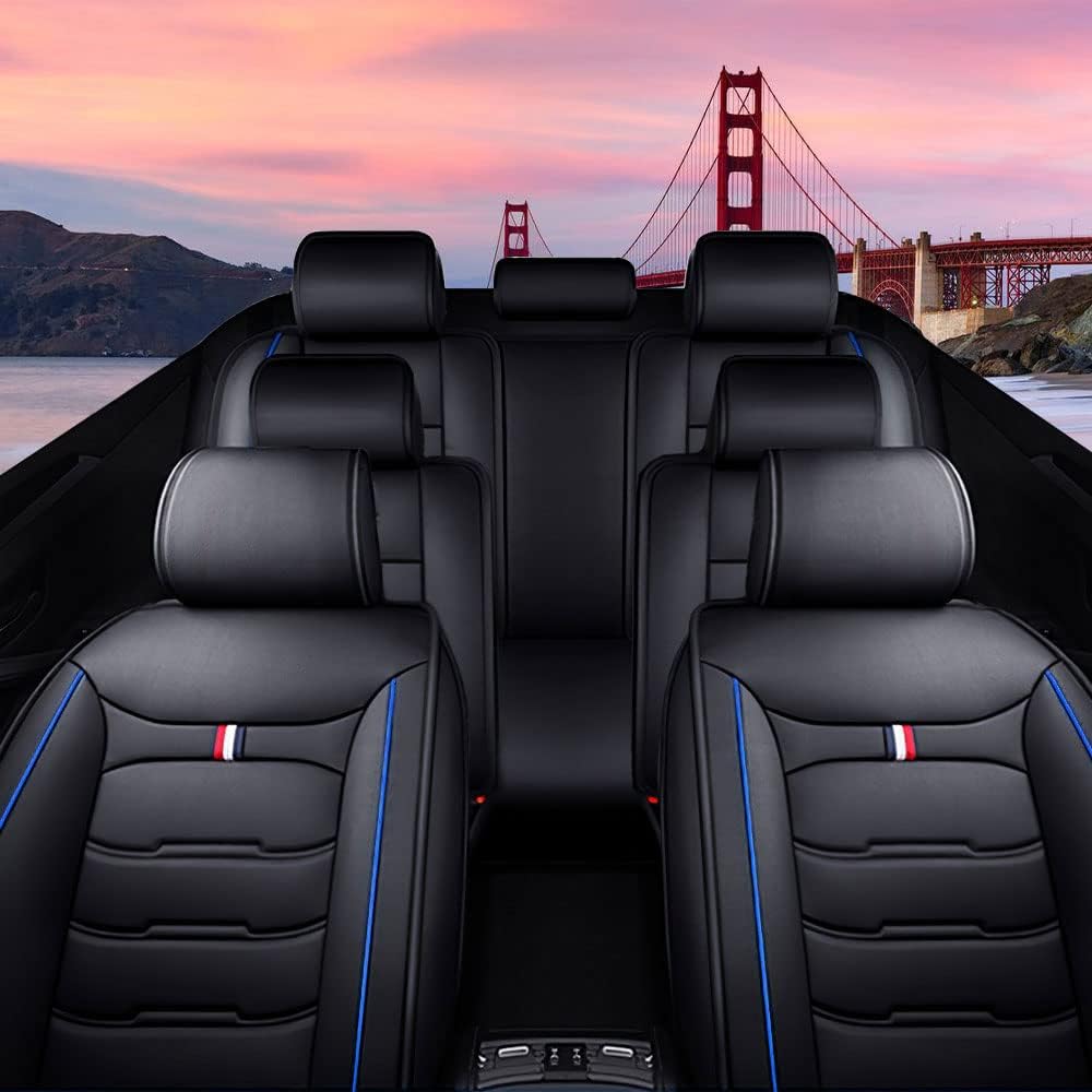 Car Seat Cover 6 Seats for Ford Explorer 2000-2025, Waterproof Durable Premium Leather Car Seat Protector, Comfortable Anti-Slip Stylish Sport Seat Cover(6 Seats Luxury,Black Blue)