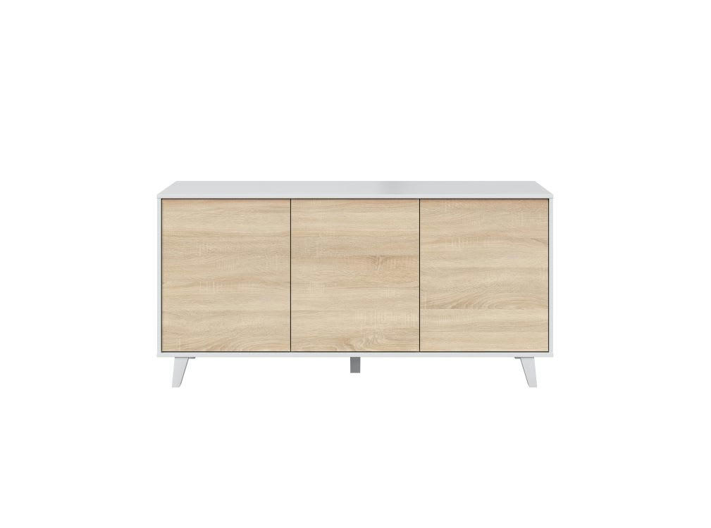 ABBY - Buffet scandinave blanc/bois 3 portes L154cm