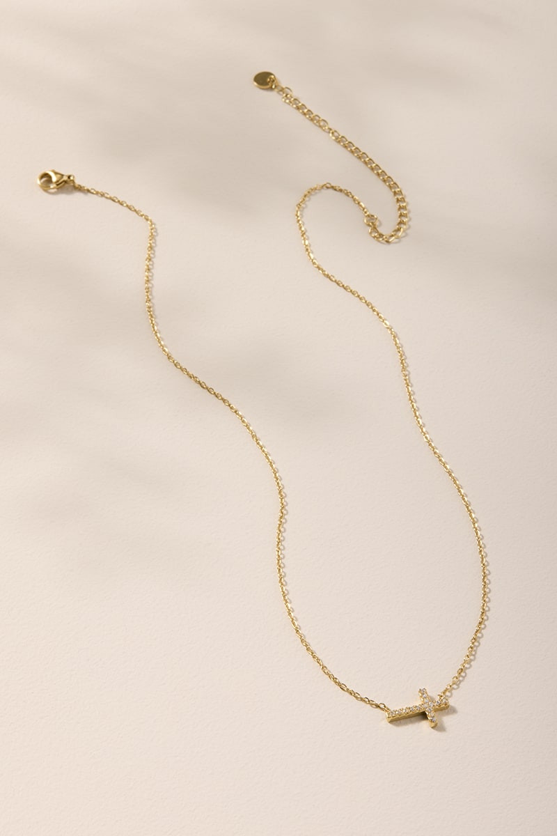 Holly Stainless Steel Sideways Cross Pendant Necklace