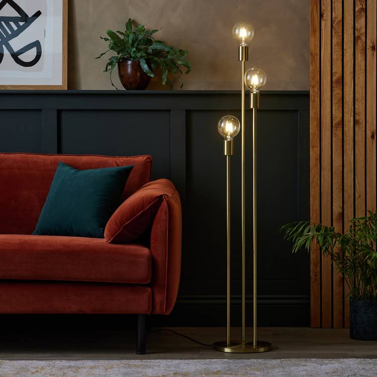 Habitat Exposed Bulb 3 Light Floor Lamp - Brass