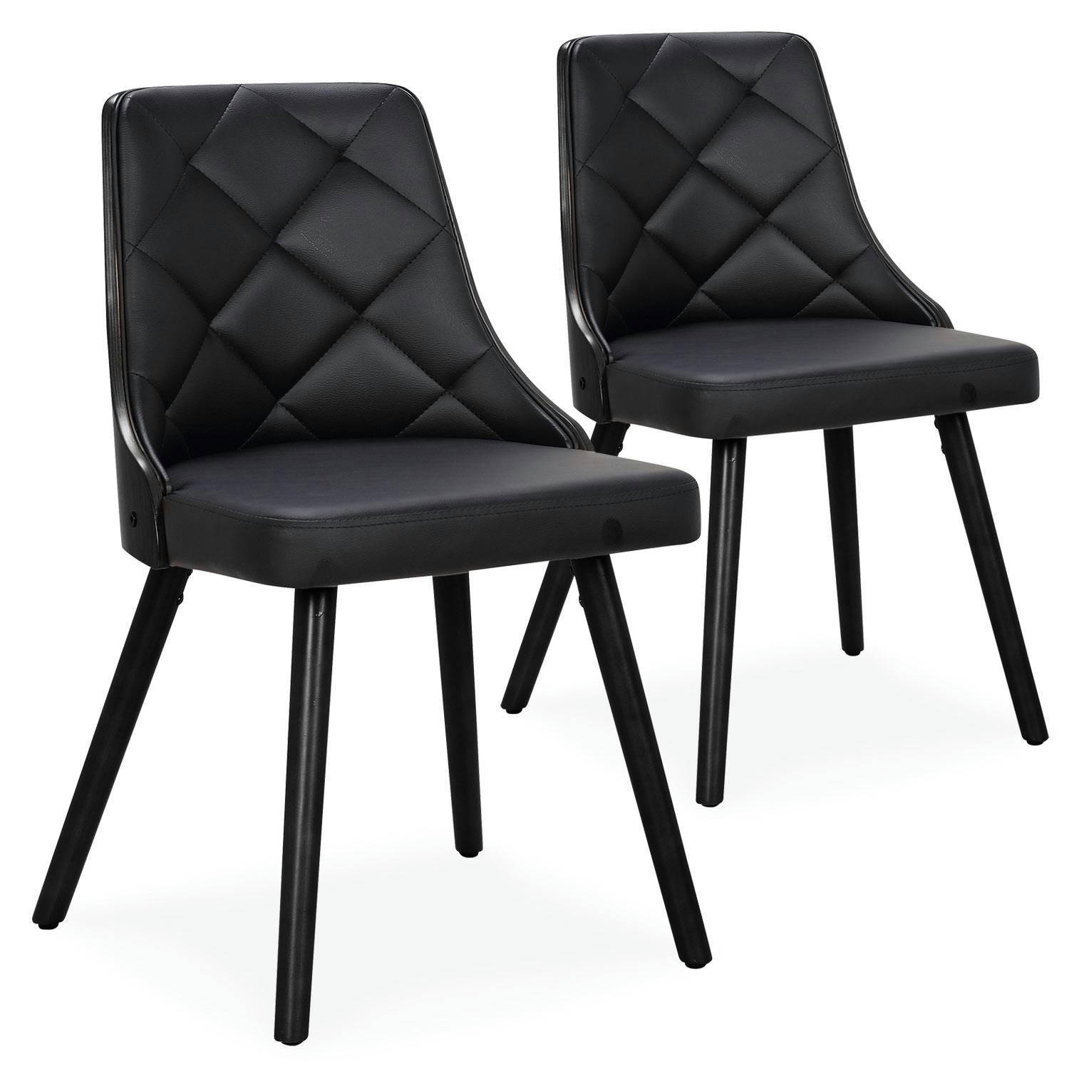 LALIX - Lot de 2 chaises scandinaves bois noir et simili noir