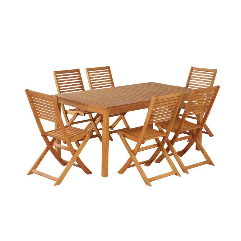 - Ensemble repas de jardin SARNO en bois d'eucalyptus 6 places 160 cm