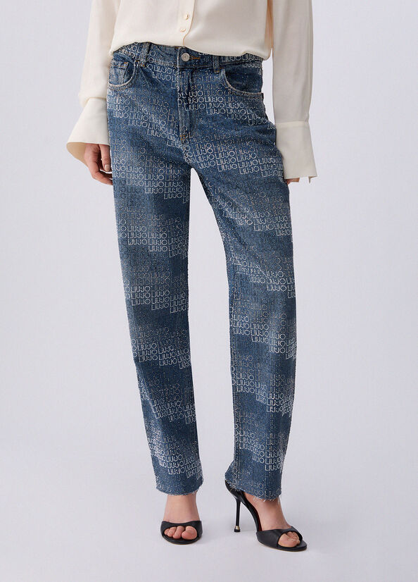 Jeans straight con strass