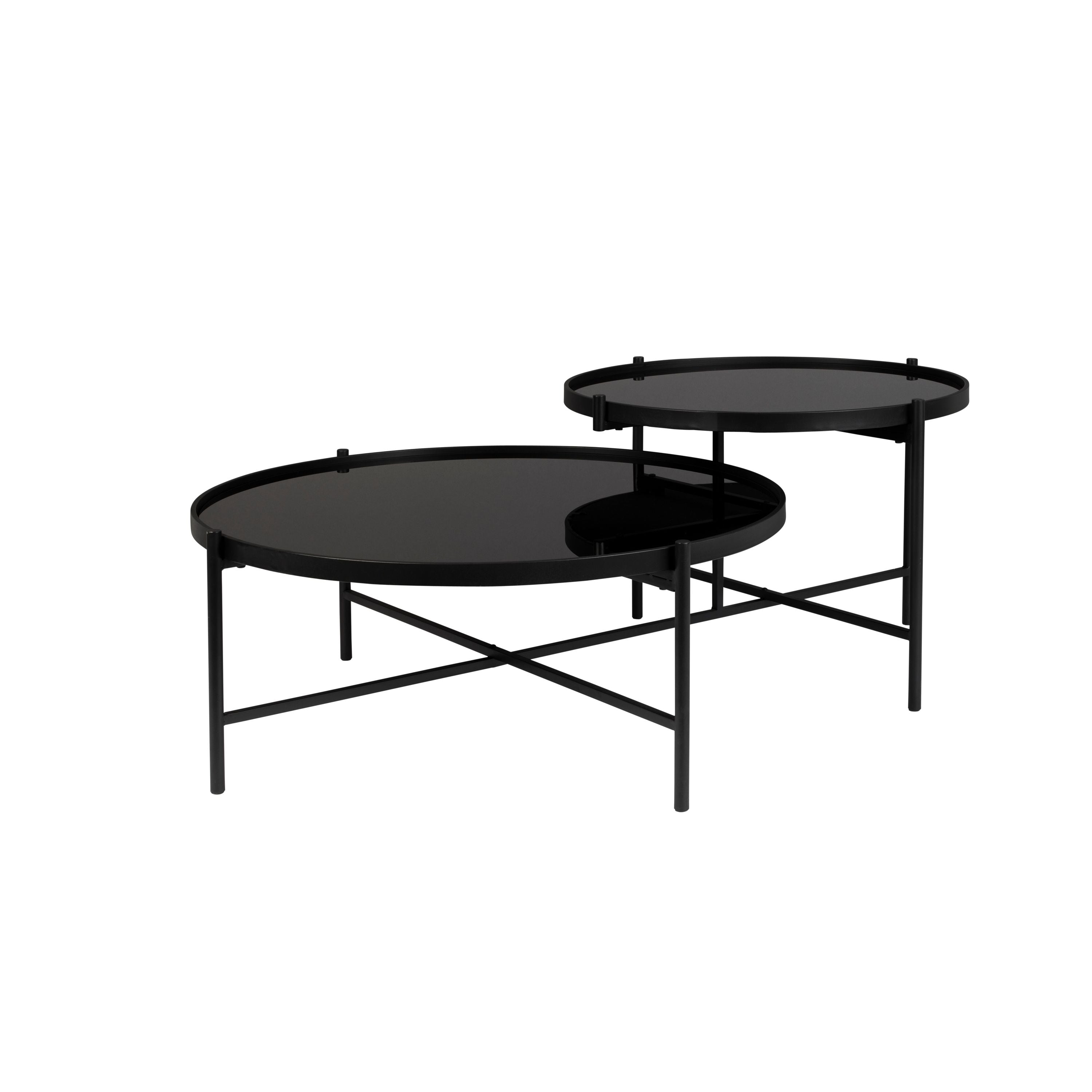 Housecraft Living Li Salontafel Rond Glas/ Metaal Zwart - Set van 2