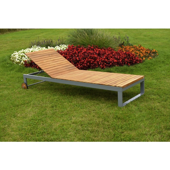 Gartenliege »Naxos«, Aluminium/Akazie/Textil, pulverbeschichtet, silber/grau/natur