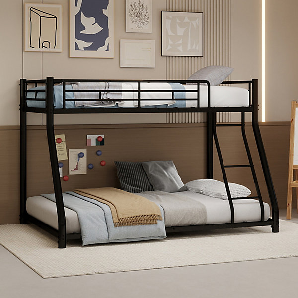 Lit Superposé 90x190 cm/140x190 cm - Lit Ado Adulte avec échelle et Barrière de Sécurité, Structure en Fer - Sans Matelas - Noir