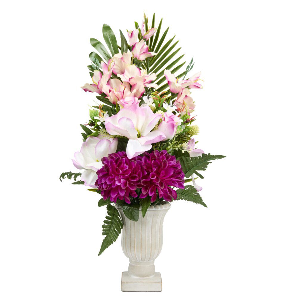 Vase fleur chrysanthèmes magnolia glaïeuls roses et ciment Ø36xH60cm (3 modèles)