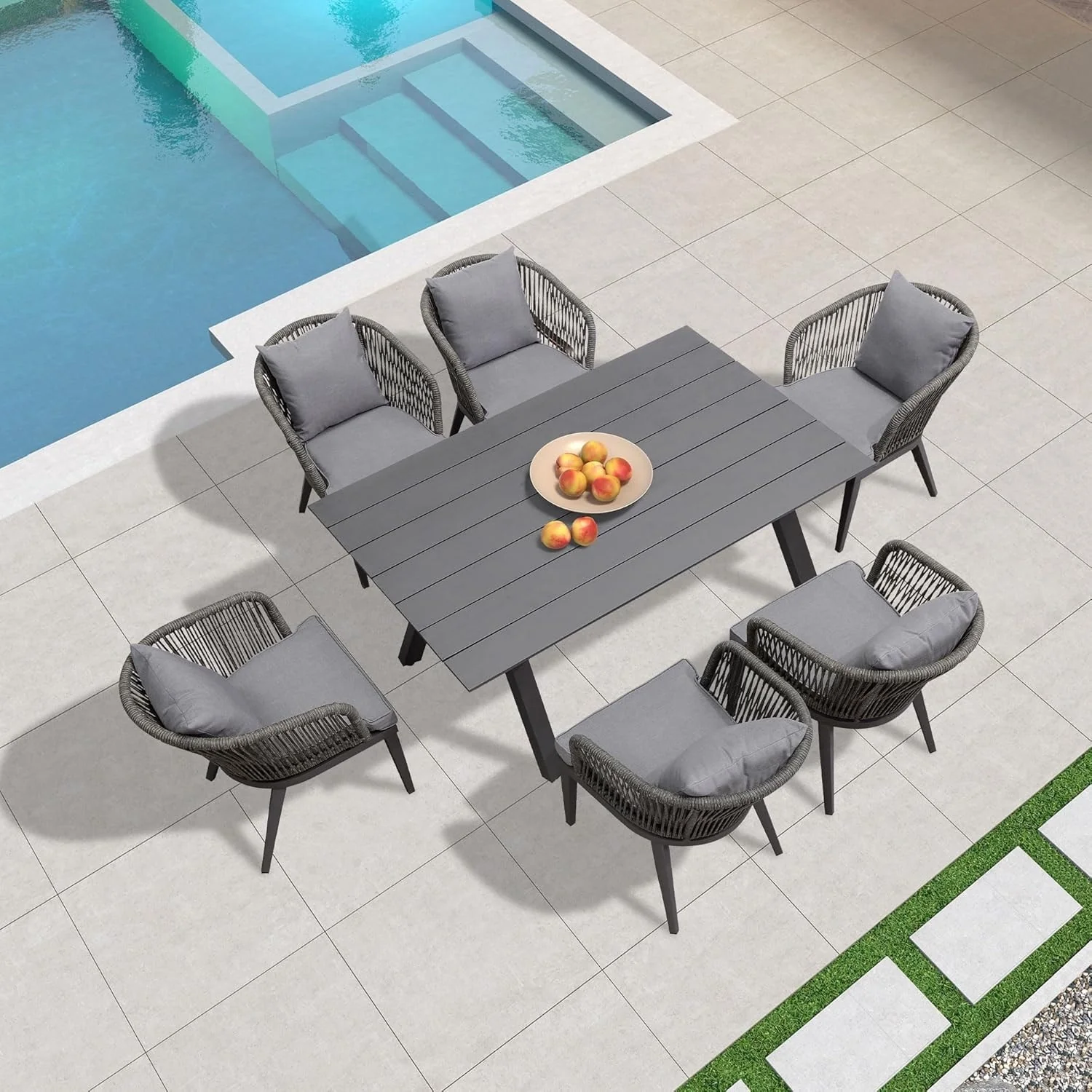 PURPLE LEAF 7-11 Patio Dining Set, Aluminum Frame Table, Wicker Chairs